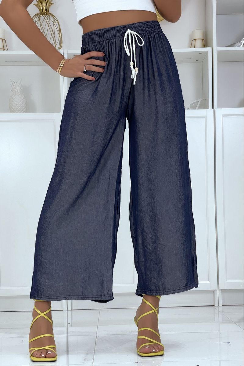 Pantalon palazzo marine très fluide effet jean HL-650 - 4 Pantalon palazzo marine très fluide effet jean HL-650 - 4