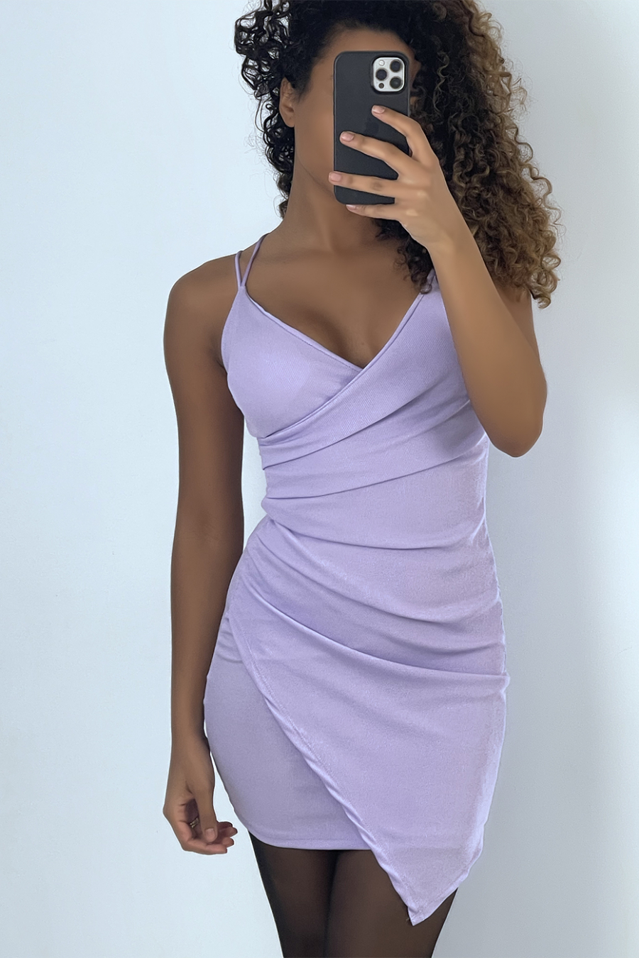 Lilac wrap dress in ribbed material - 3