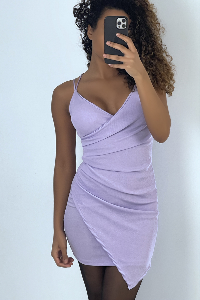 Robe cache coeur lilas en matière côtelé - 3