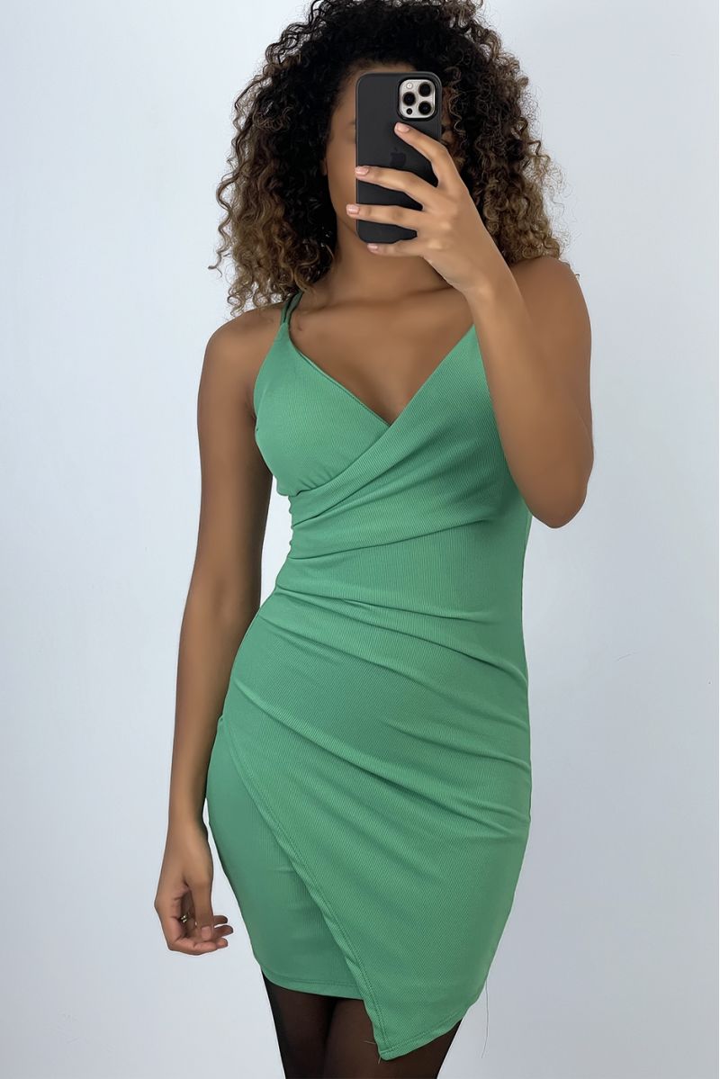 Robe cache coeur vert en matière côtelé - 1