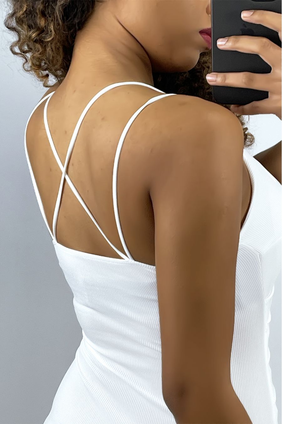 White wrap dress in ribbed material - 4