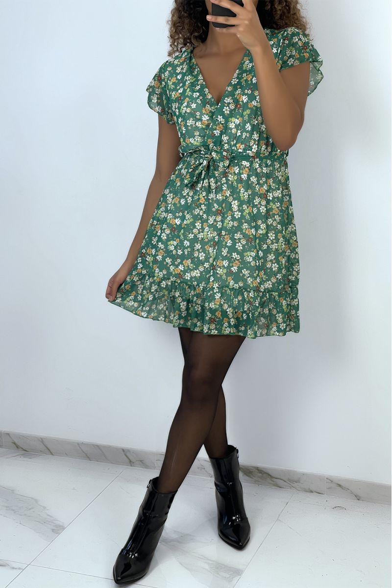 Green floral wrap dress with liberty pattern - 1