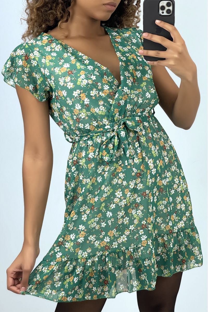 Robe cache coeur vert fleurie motif liberty  - 2