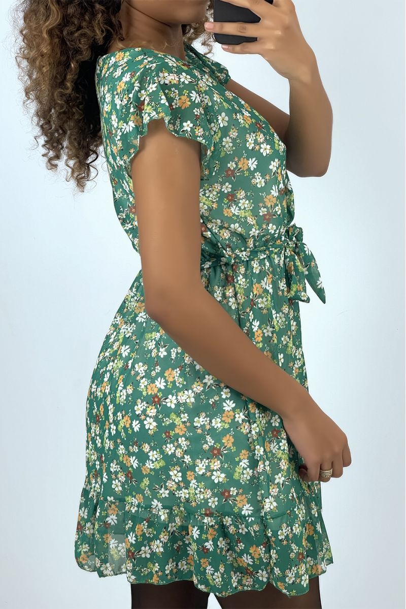 Green floral wrap dress with liberty pattern - 3