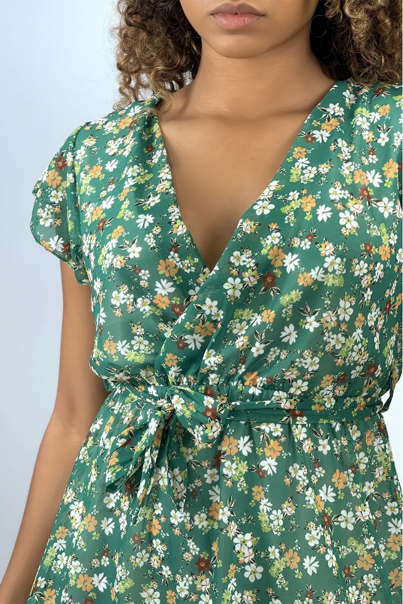 Robe cache coeur vert fleurie motif liberty  - 4