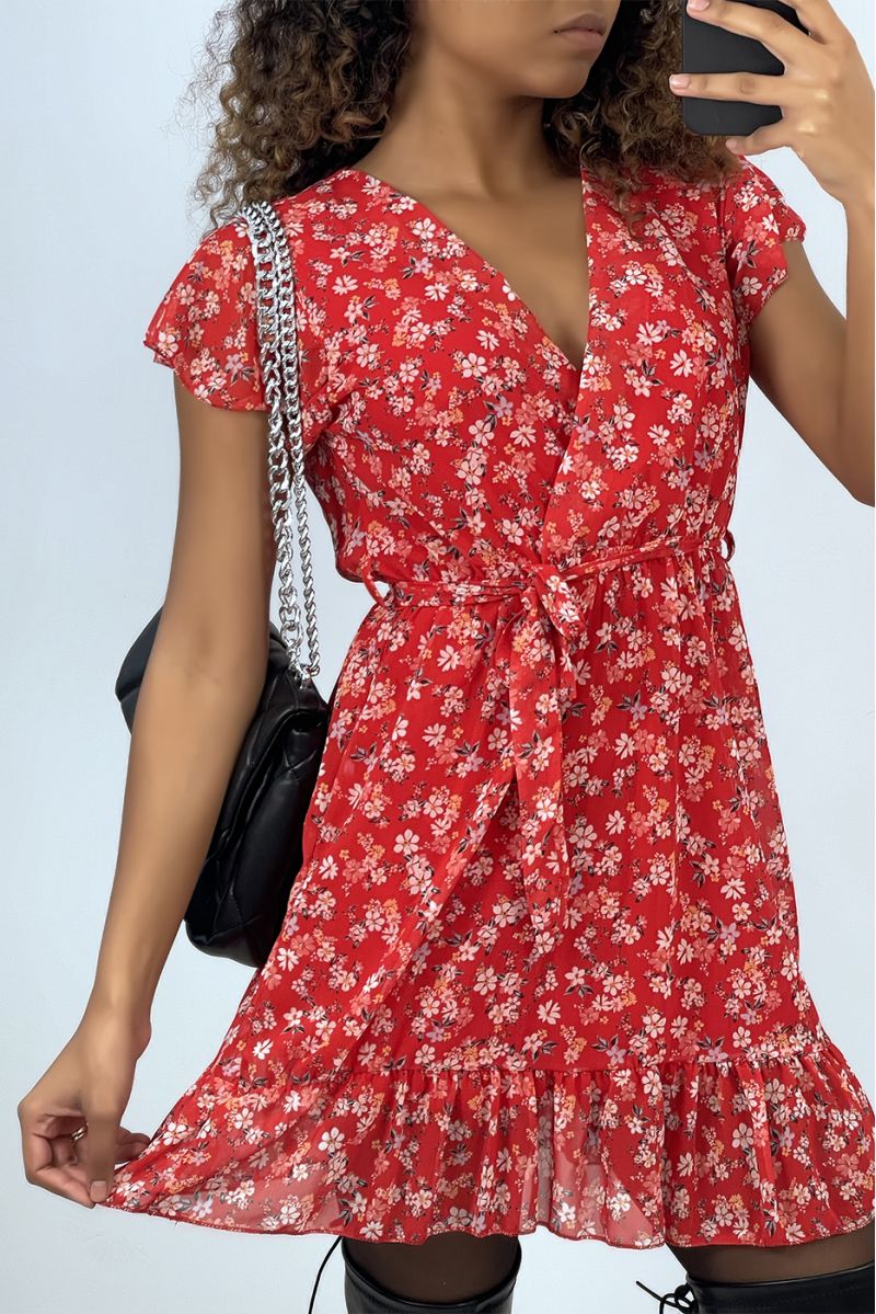 Red floral wrap dress with liberty motif - 2
