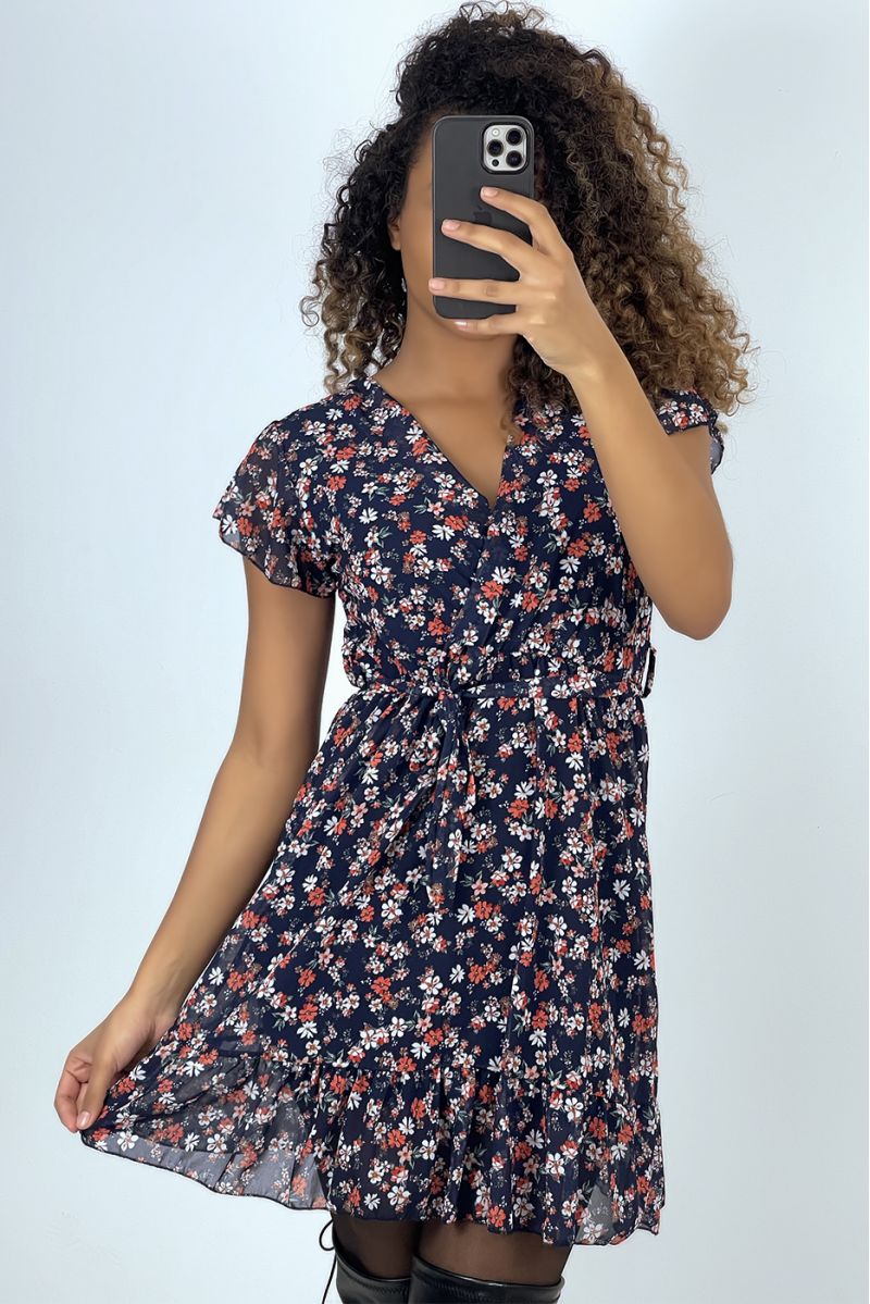 Navy floral wrap dress with liberty motif - 1