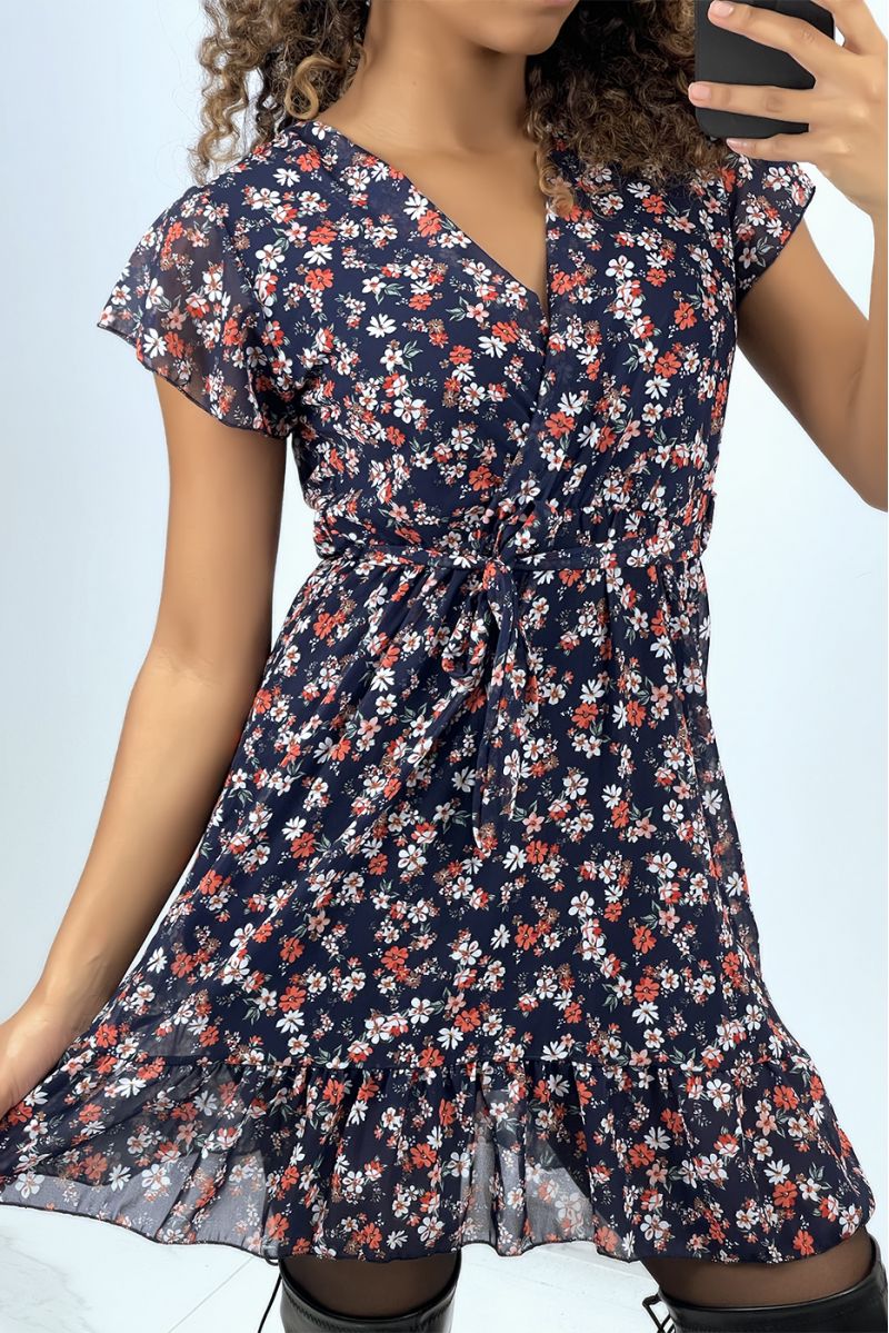 Navy floral wrap dress with liberty motif - 2