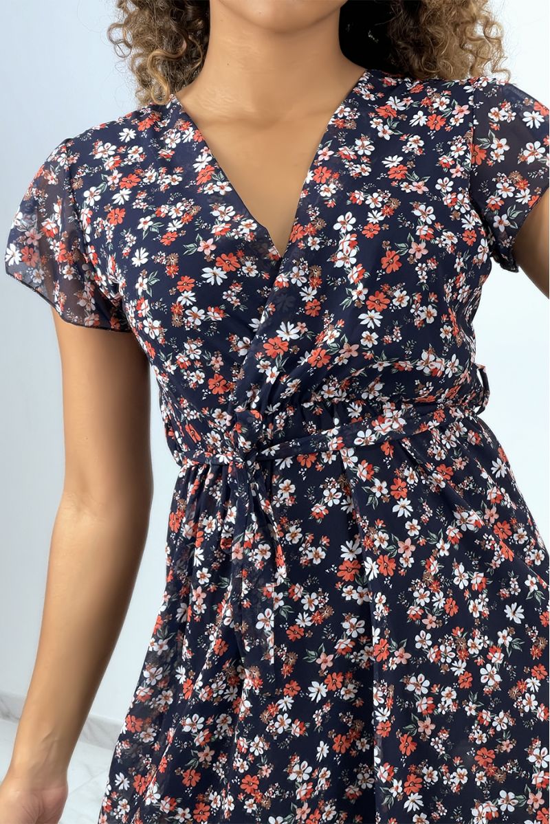 Navy floral wrap dress with liberty motif - 3