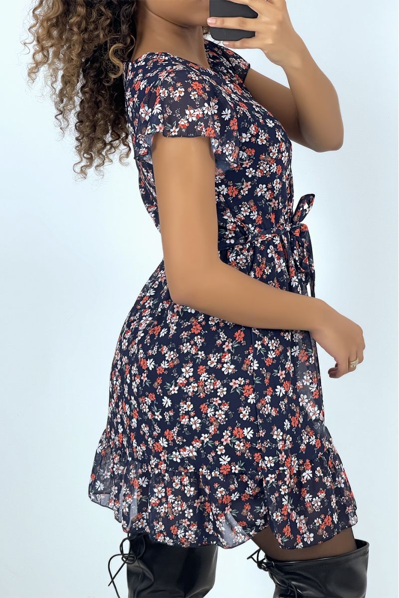 Navy floral wrap dress with liberty motif - 4