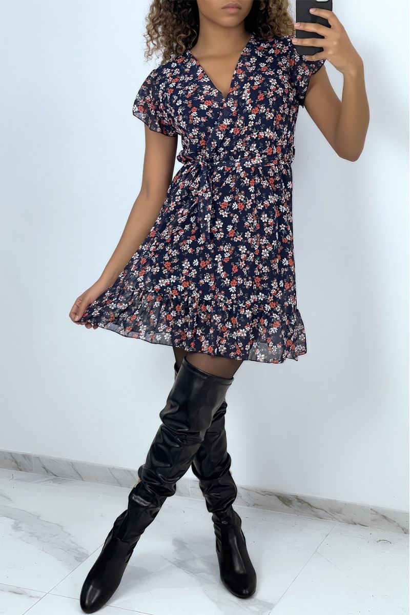 Navy floral wrap dress with liberty motif - 5