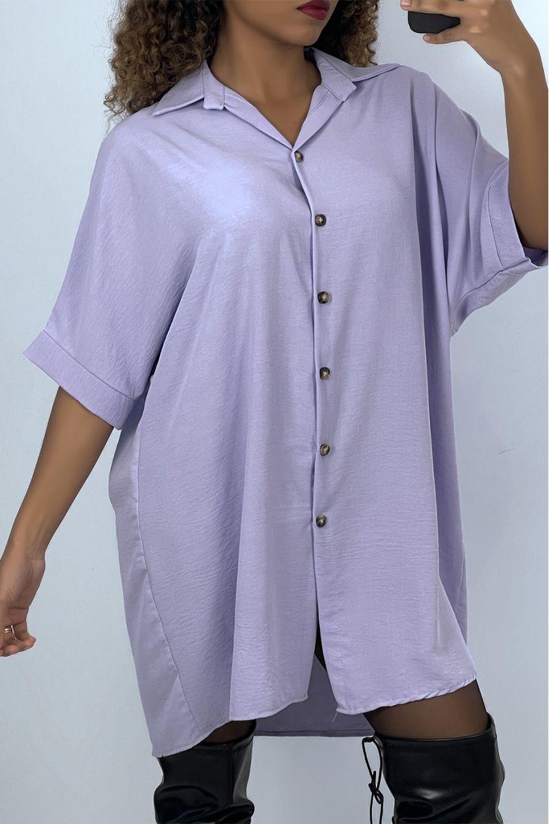 Robe chemise over size lilas manches chauve souris  - 2