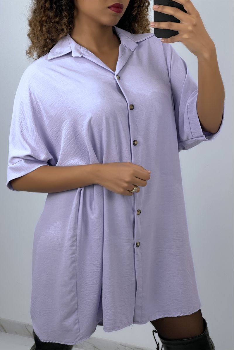 Robe chemise over size lilas manches chauve souris  - 3