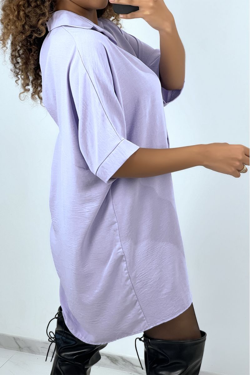 Robe chemise over size lilas manches chauve souris  - 4