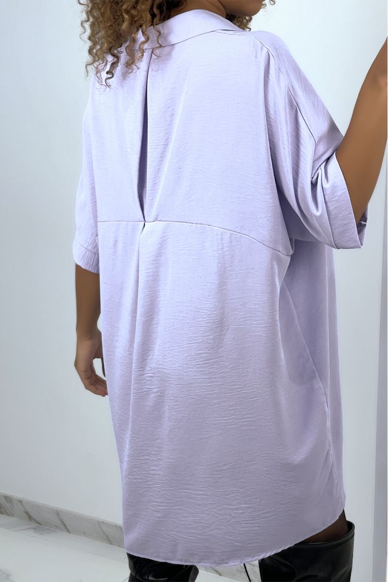 Robe chemise over size lilas manches chauve souris  - 5