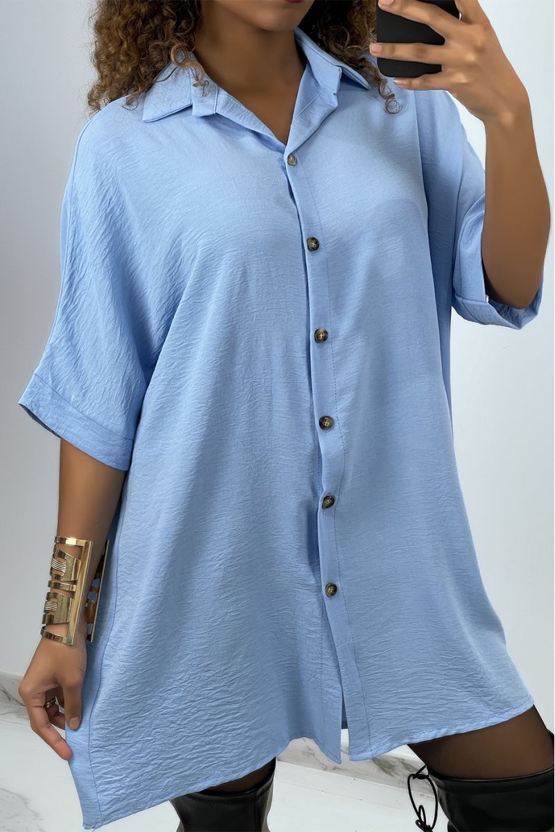 Oversized turquoise shirt dress with batwing sleeves - 2