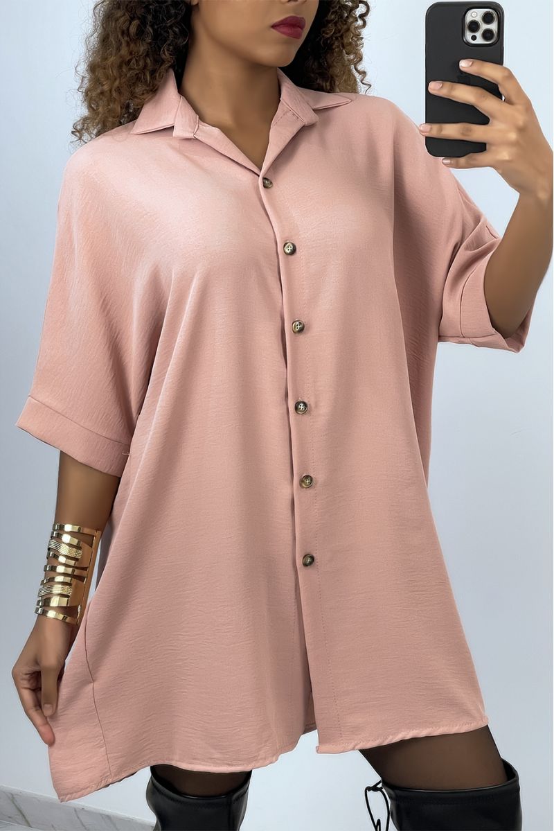 Oversized pink shirt dress with batwing sleeves