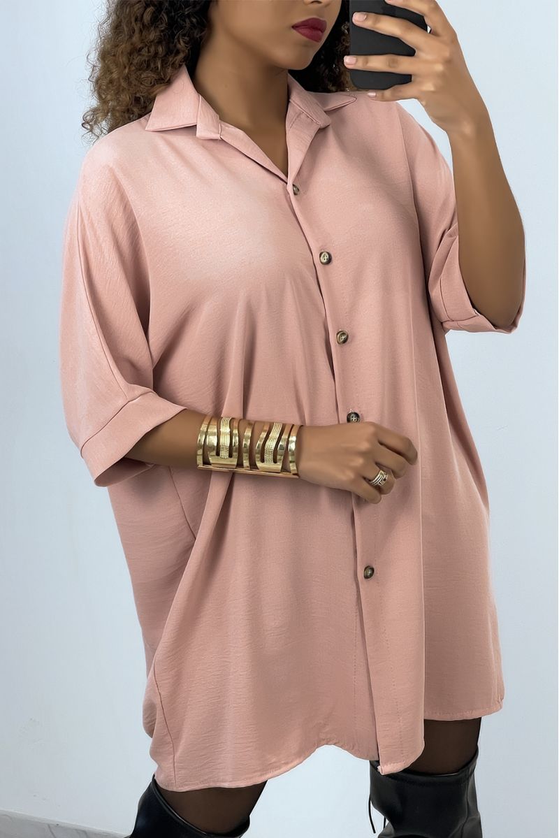 Oversized pink shirt dress with batwing sleeves