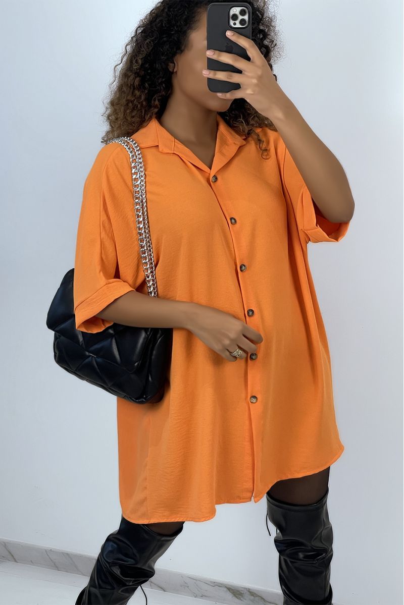 Oversized orange shirt dress with batwing sleeves - 1
