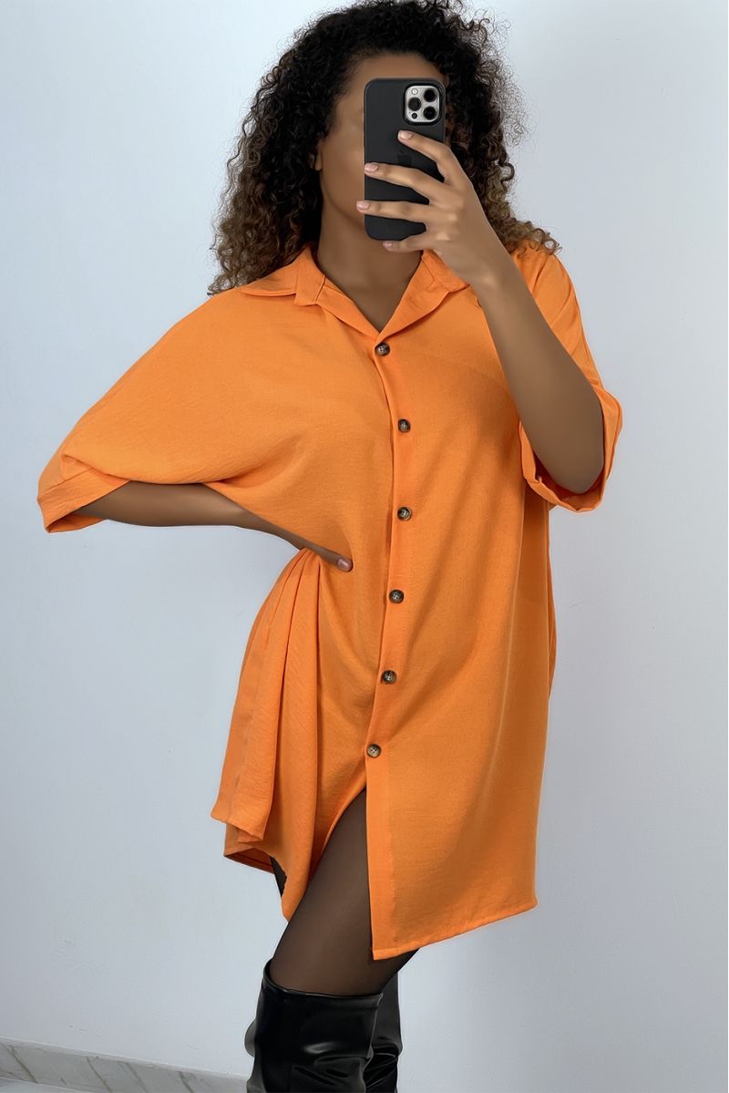 Oversized orange shirt dress with batwing sleeves - 2