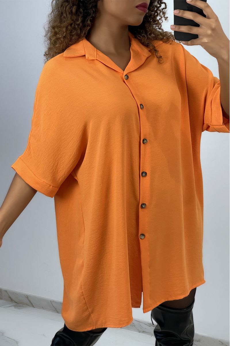 Oversized orange shirt dress with batwing sleeves - 3