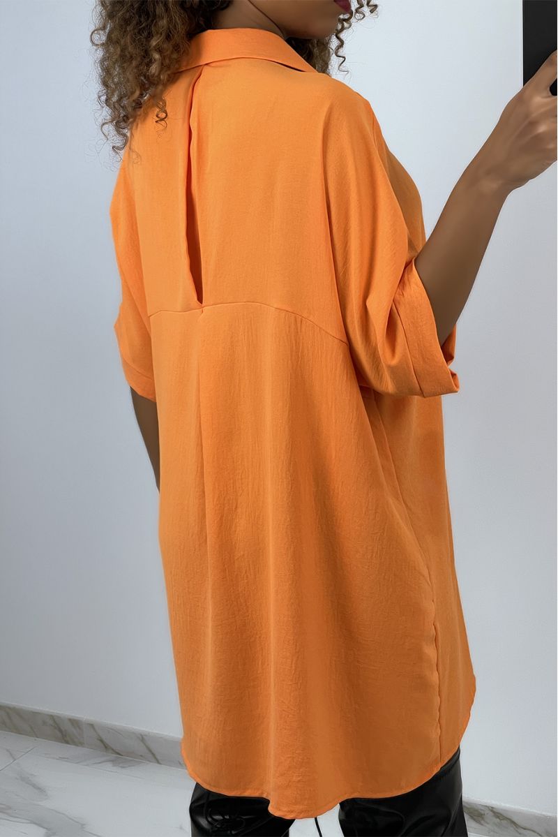 Oversized orange shirt dress with batwing sleeves - 4
