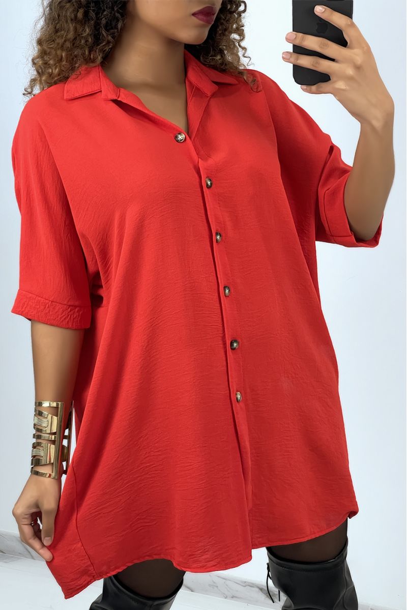 Robe chemise over size rouge manches chauve souris  - 3