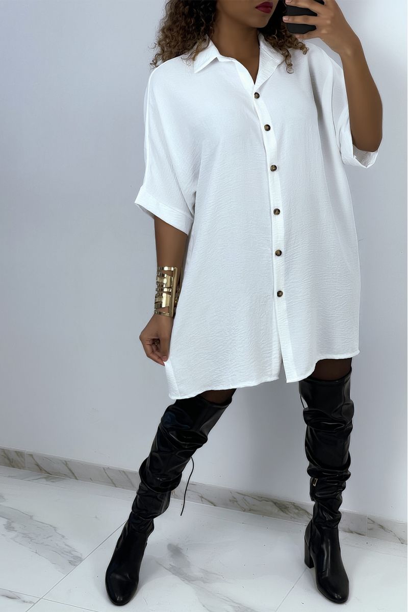 Oversized witte overhemdjurk met vleermuismouwen - 1