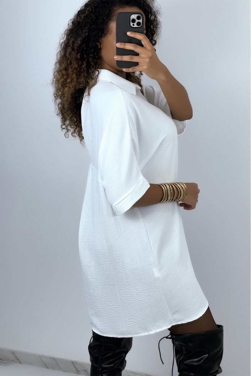Oversized witte overhemdjurk met vleermuismouwen - 3