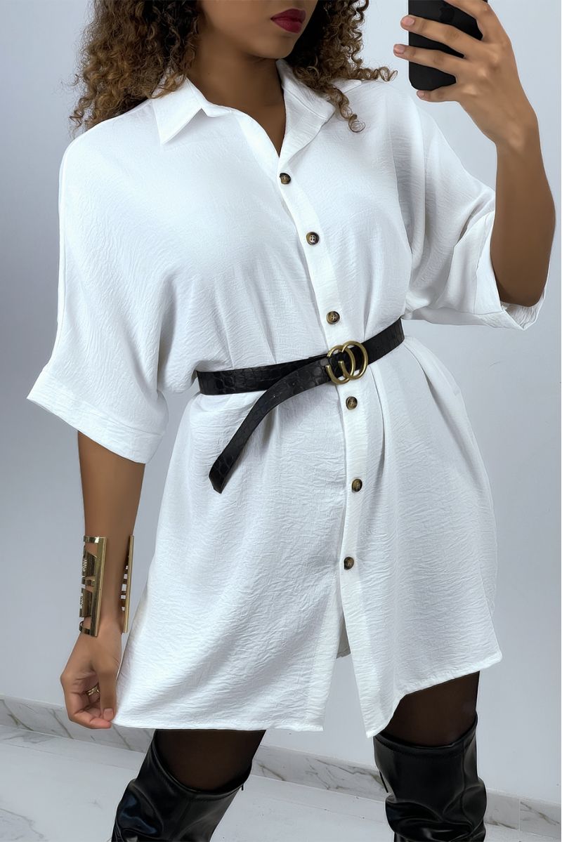 Oversized white shirt dress with batwing sleeves