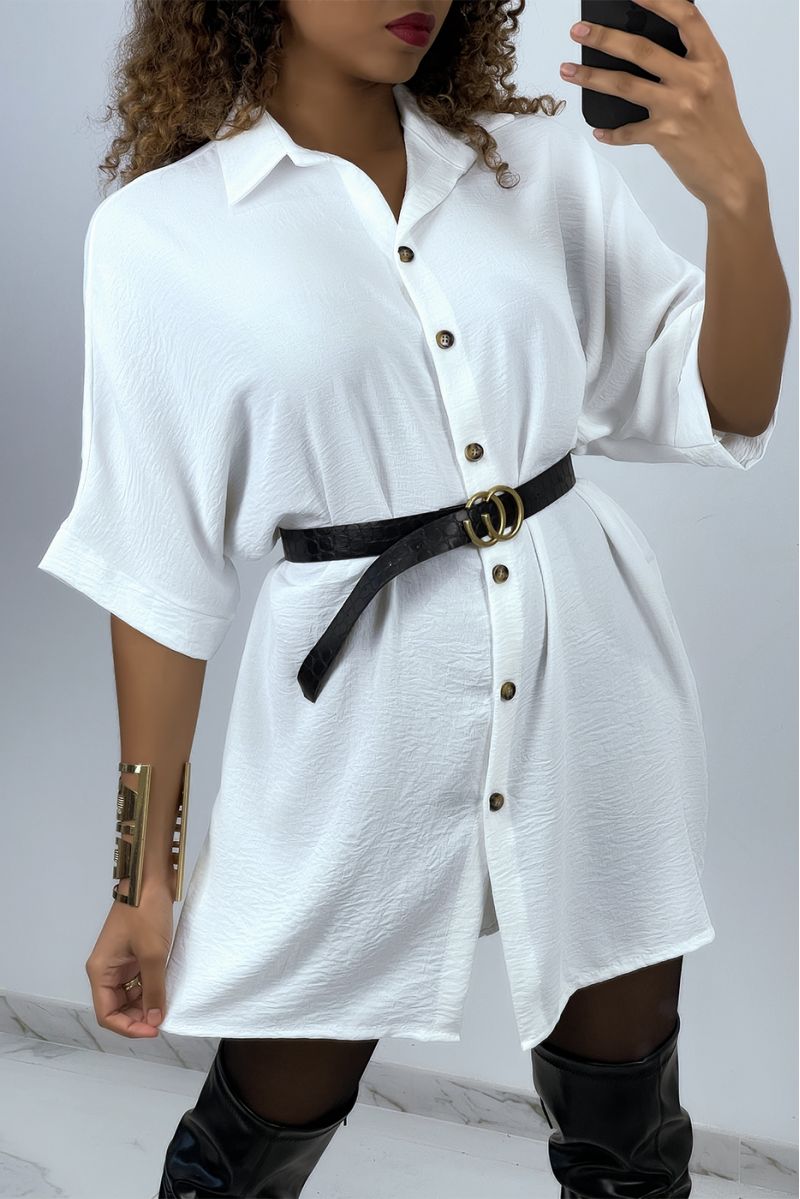 Oversized witte overhemdjurk met vleermuismouwen - 4
