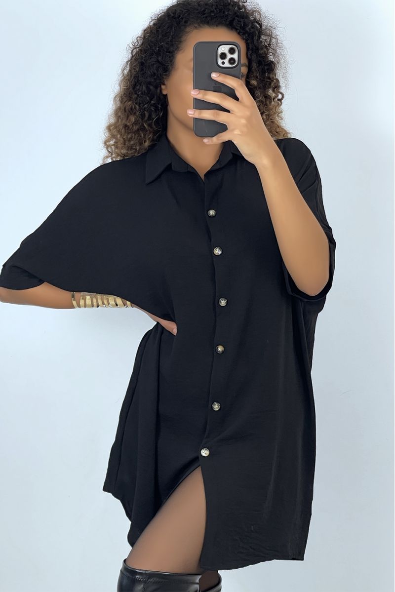 Oversized black shirt dress with batwing sleeves - 4