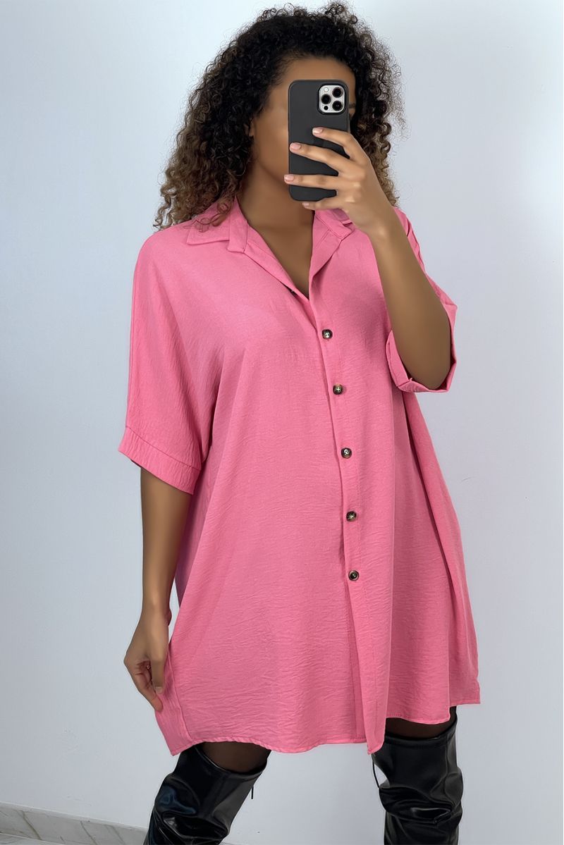 Oversized fuchsia shirt dress with batwing sleeves - 1