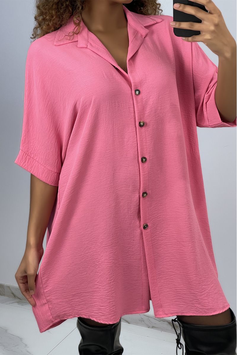 Oversized fuchsia shirt dress with batwing sleeves - 2