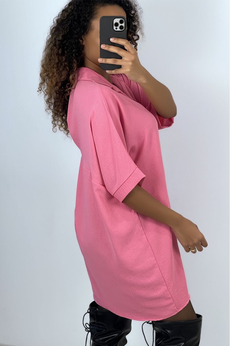 Oversized fuchsia shirt dress with batwing sleeves - 3
