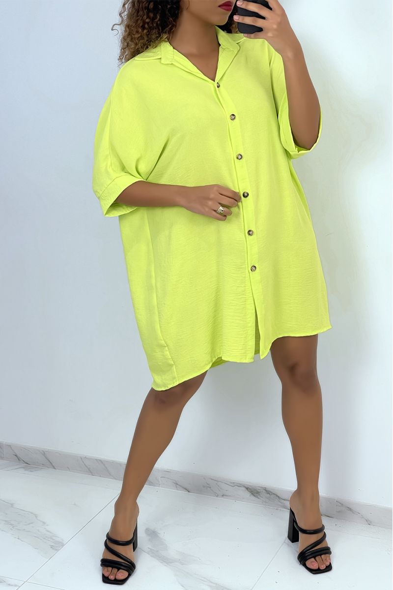Oversized yellow shirt dress with batwing sleeves - 1