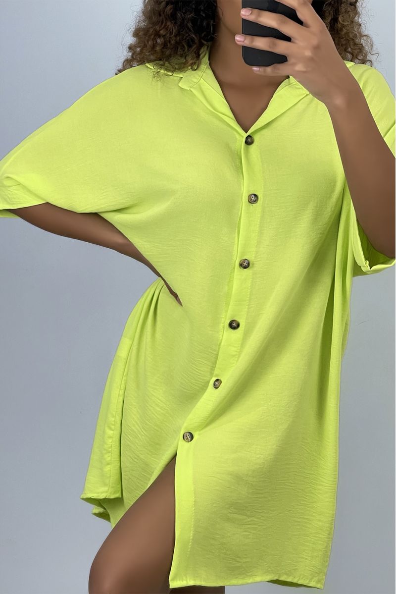 Oversized yellow shirt dress with batwing sleeves - 2
