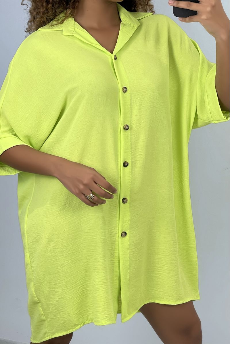 Oversized yellow shirt dress with batwing sleeves - 3