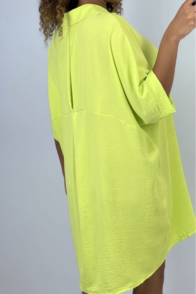 Oversized yellow shirt dress with batwing sleeves - 4