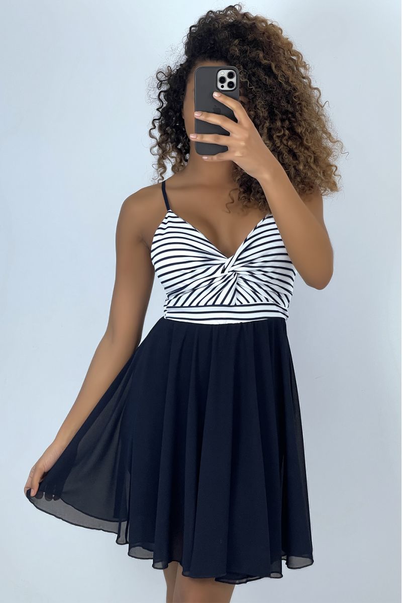 RoNe marineblauw en wit gestreepte strapless gekruiste top - 1