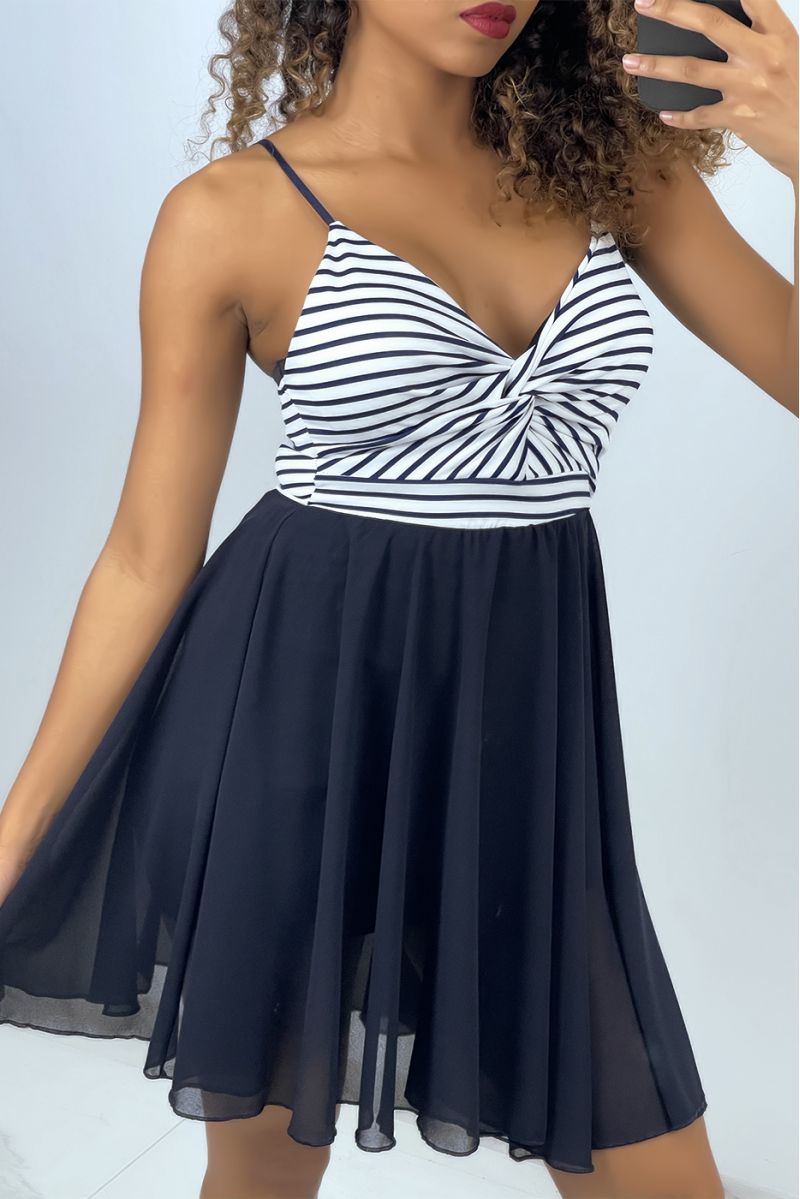 RoNe marineblauw en wit gestreepte strapless gekruiste top - 2