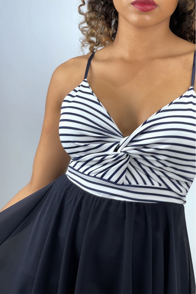RoNe marineblauw en wit gestreepte strapless gekruiste top - 3