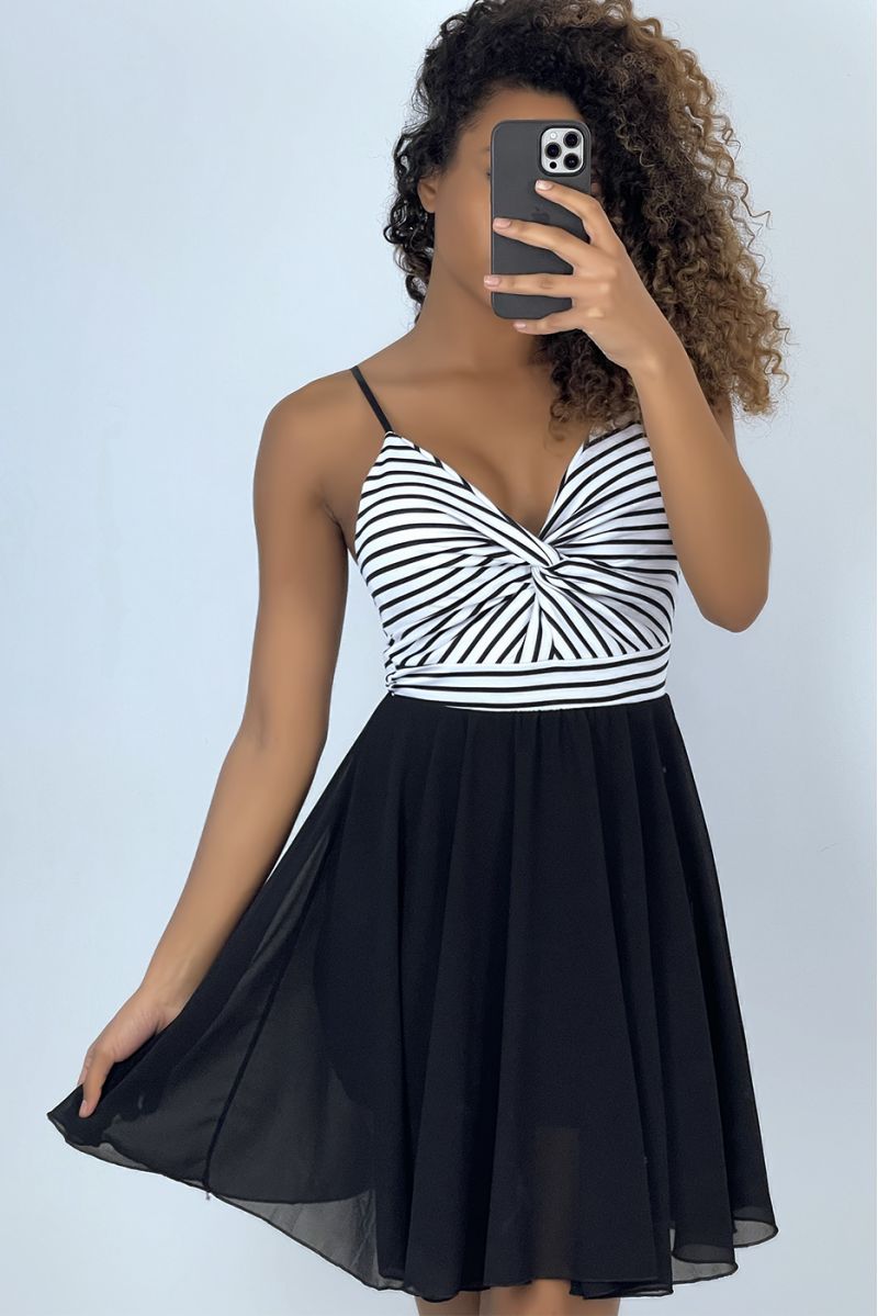 Zwart-witte gekruiste strapless matrozenjurk - 1