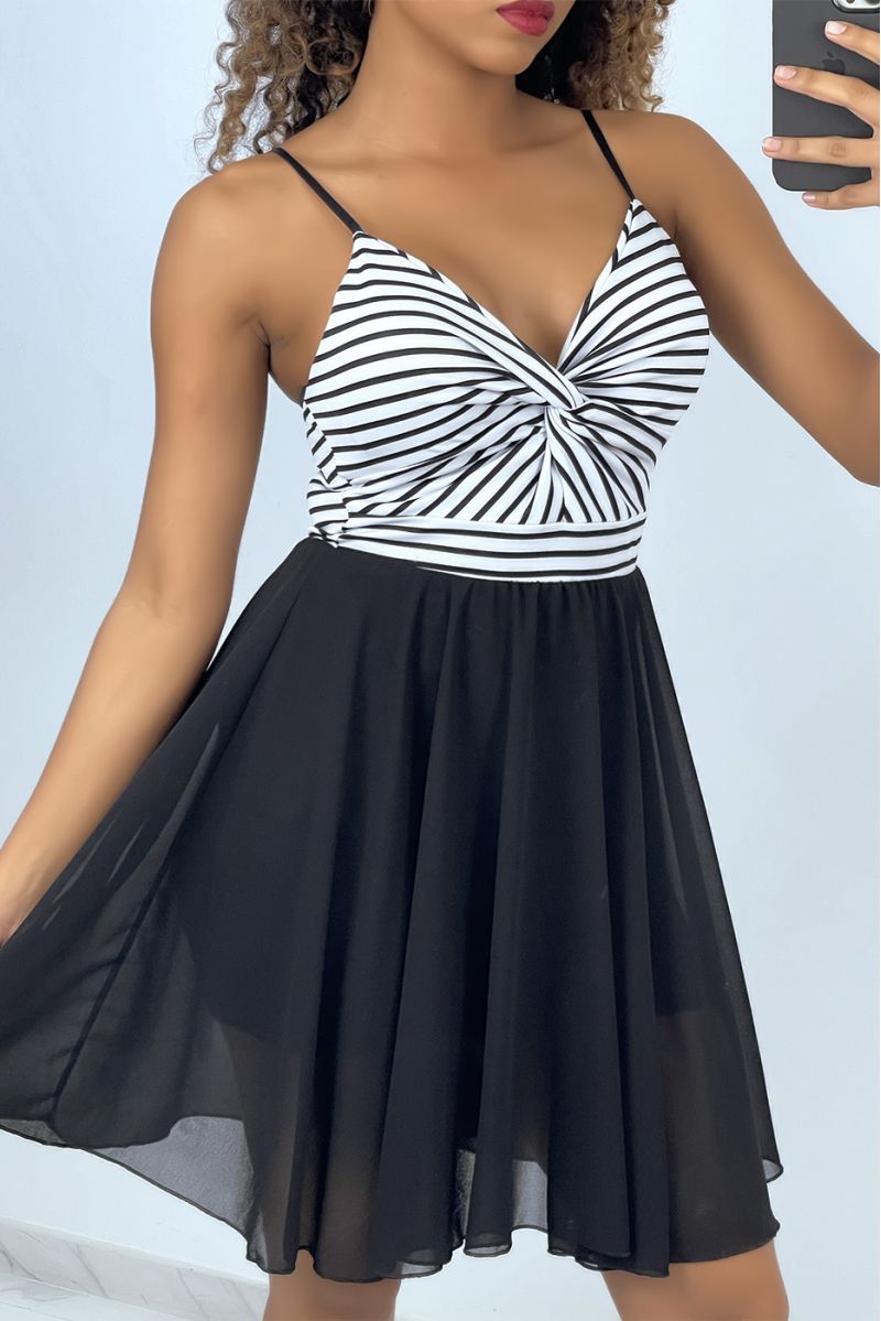 Zwart-witte gekruiste strapless matrozenjurk - 2