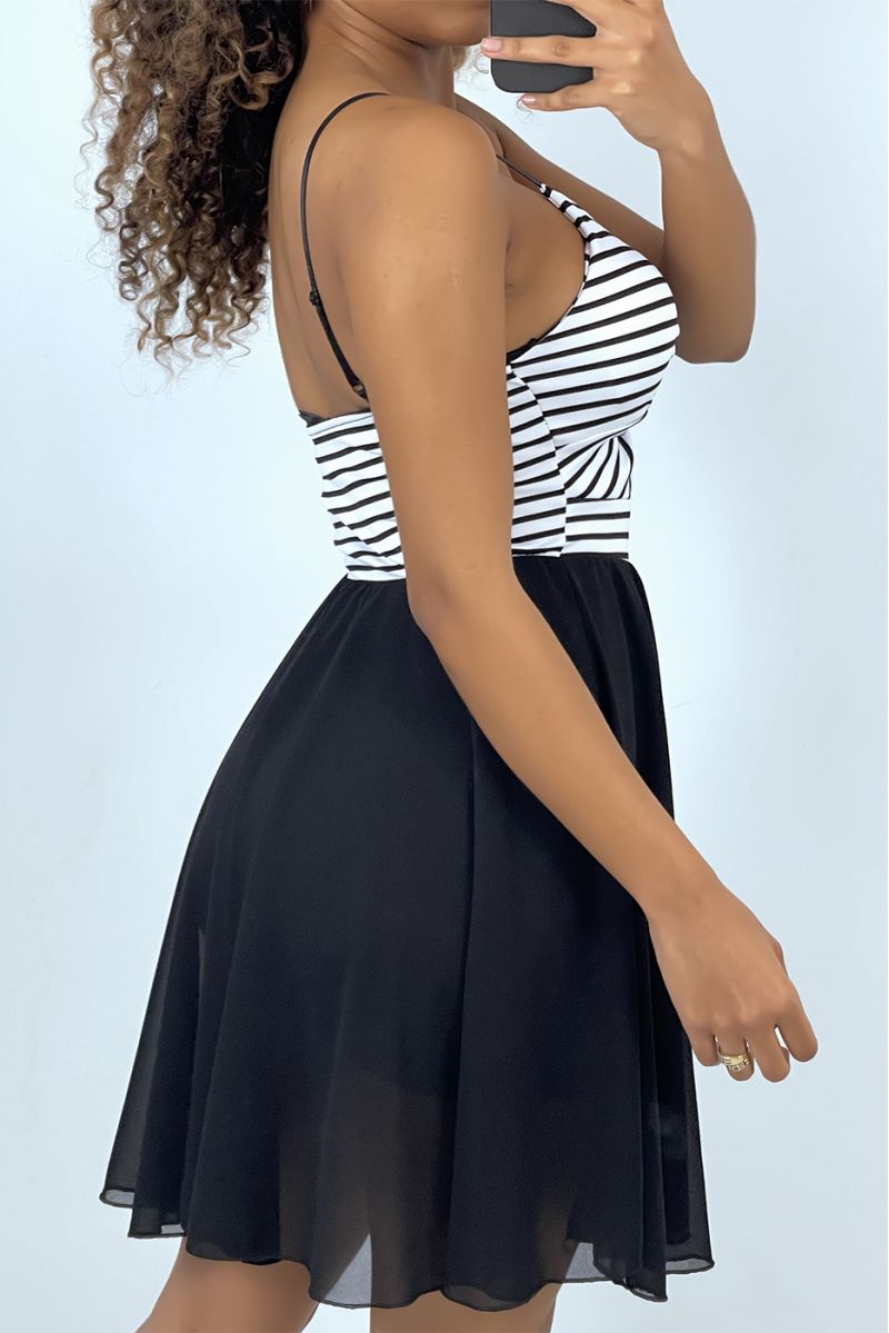 Zwart-witte gekruiste strapless matrozenjurk - 4