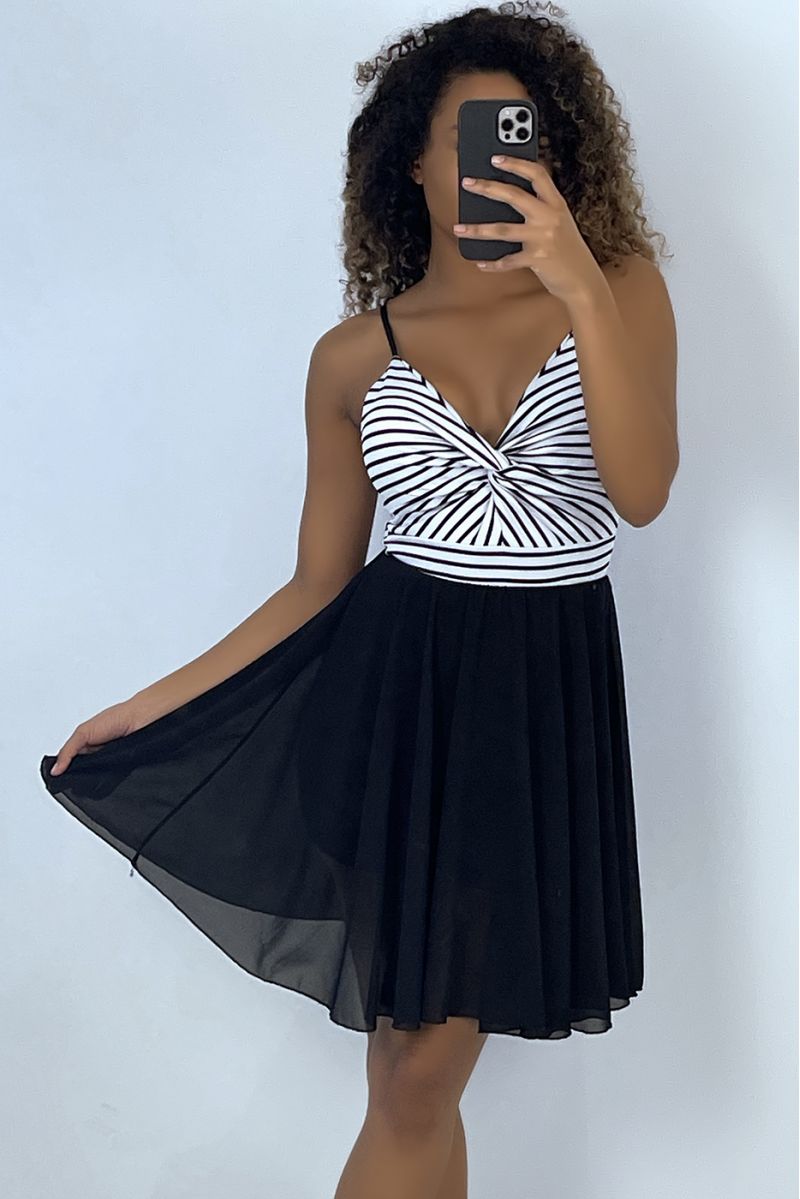 Zwart-witte gekruiste strapless matrozenjurk - 5