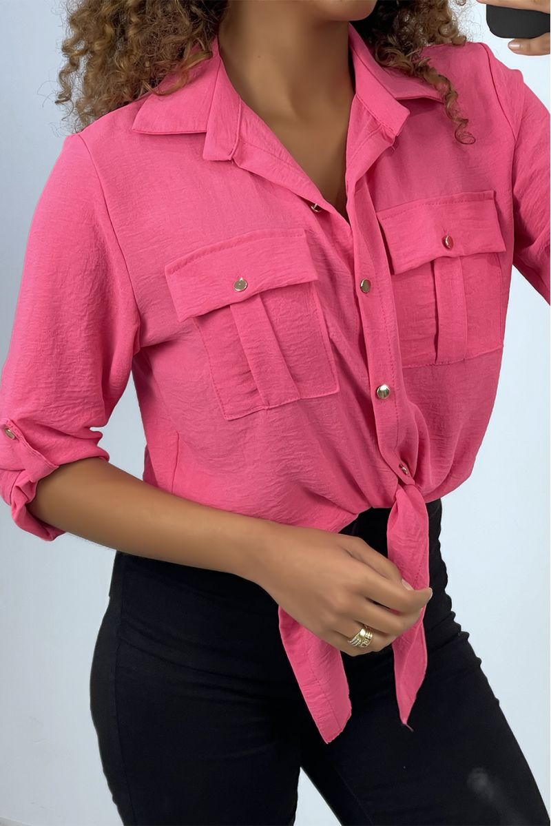 Fuchsia shirt that ties with golden buttons - 2