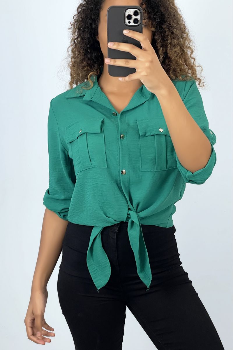 Green shirt that ties with golden buttons - 2 Green shirt that ties with golden buttons - 2