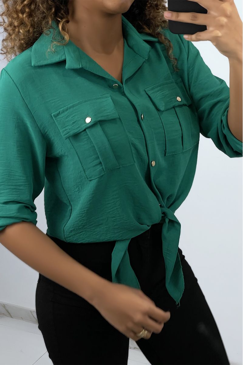 Green shirt that ties with golden buttons - 3 Green shirt that ties with golden buttons - 3
