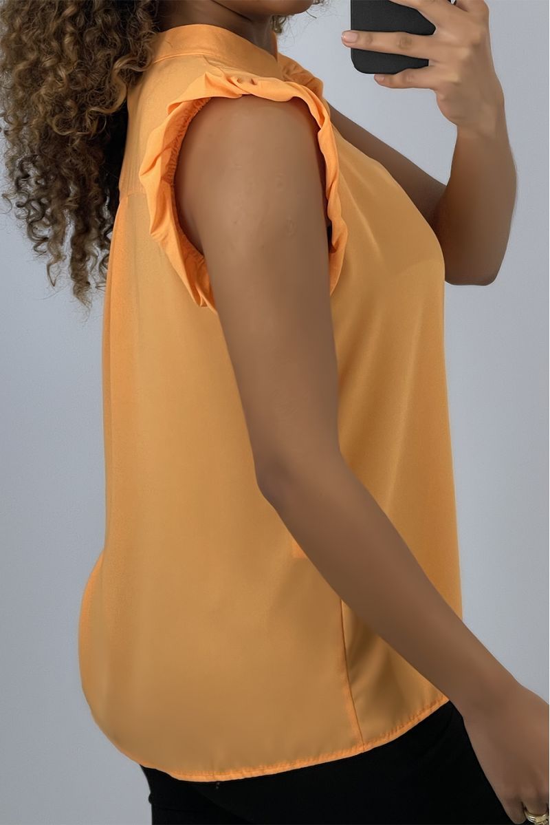Blouse orange manches courtes à volants - 3